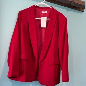 Tailored Open-Front Red Blazer Jacket